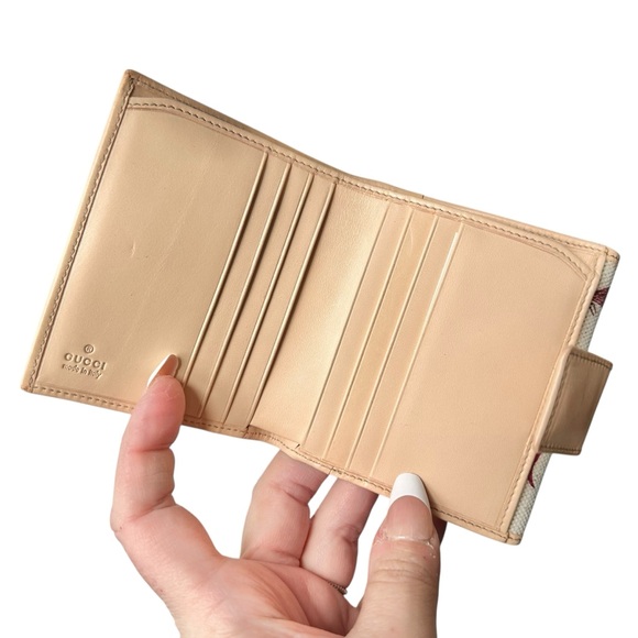 Gucci Floral Pink White & Tan Canvas & Leather Compact Bifold Wallet - Picture 5 of 13
